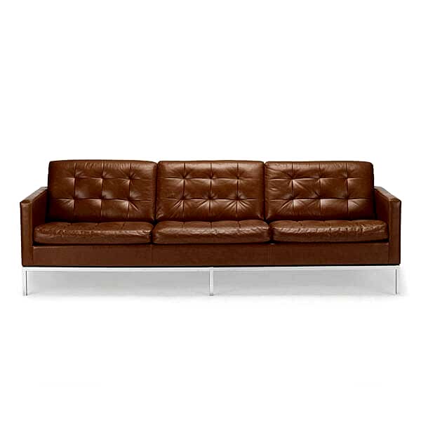 3 seater brown reddish leather sofa on metal legs