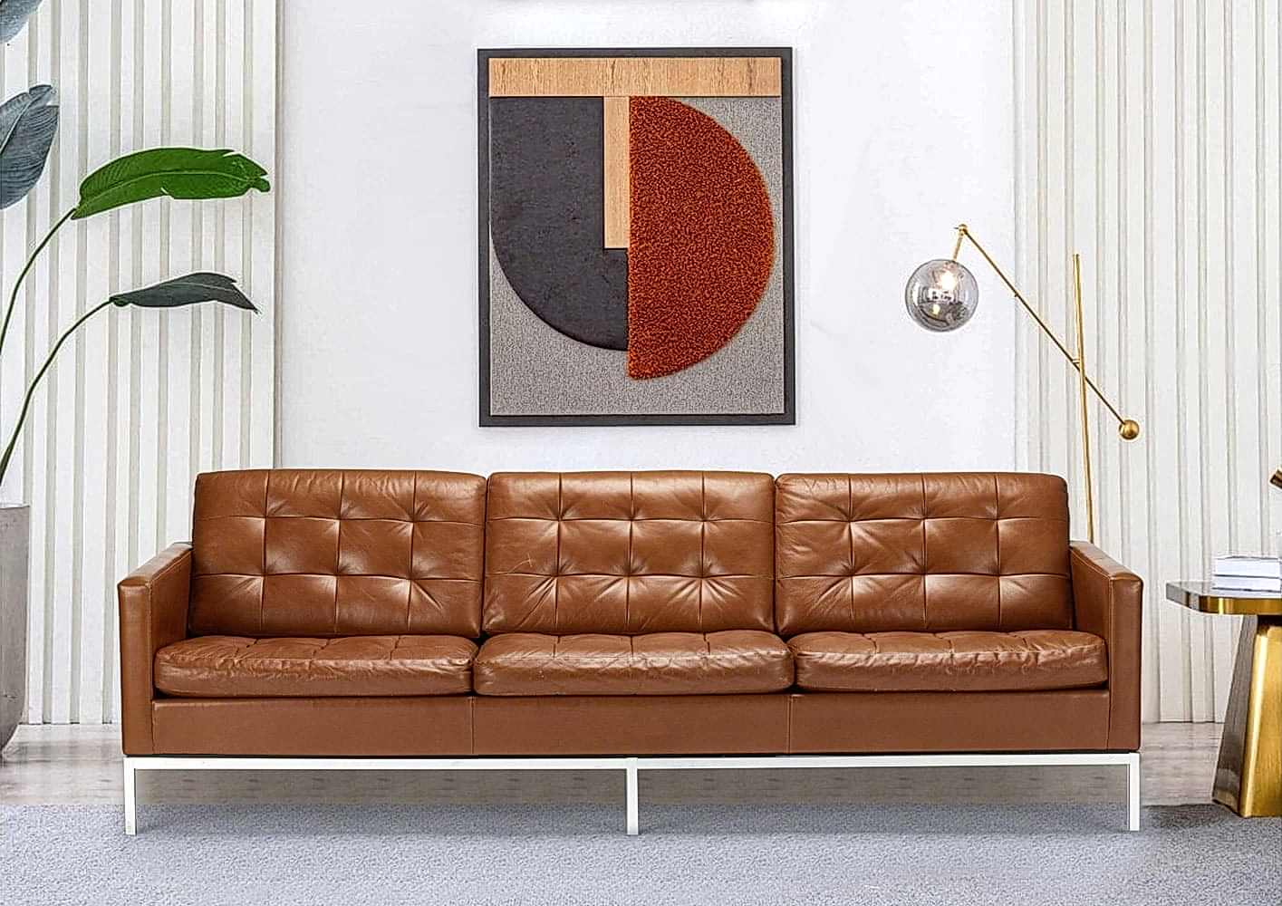 luxurious and stylish 3 seater brown reddish leather sofa