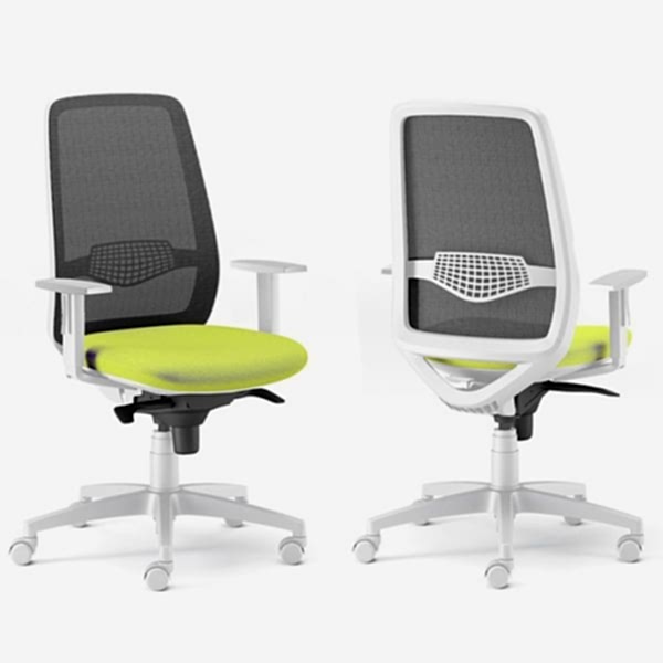 2 Whte and green office chairs on wheels