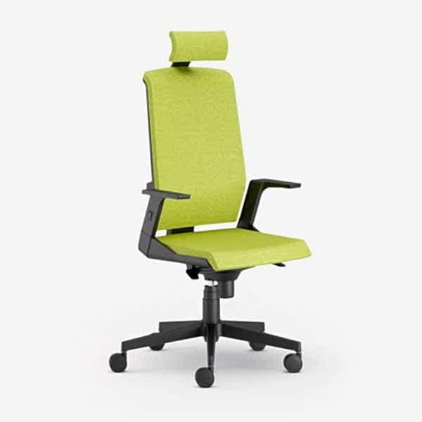 Aesthetically pleasing and functional office chair on smooth-rolling wheels.
