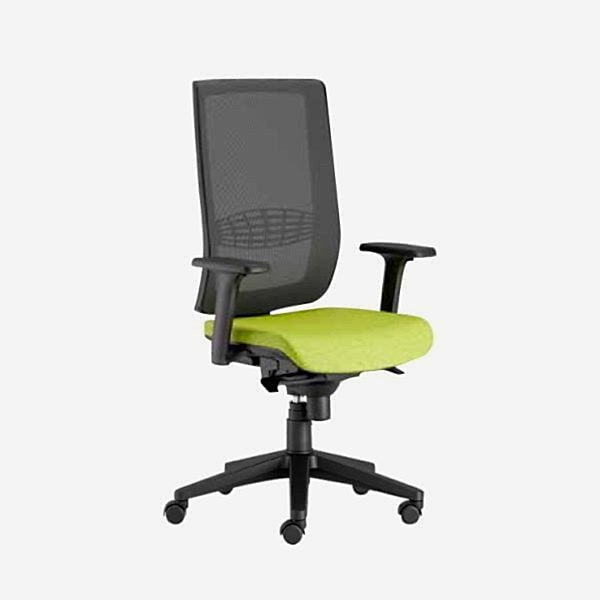Mesh-back office chair on wheels for excellent breathability and support.