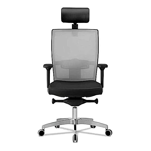 This sleek office chair features a mesh back and adjustable headrest for maximum comfort and support