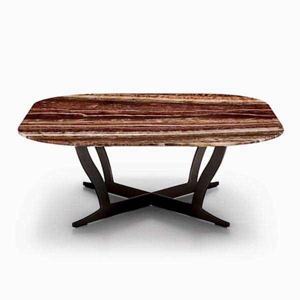 a coffee table with a brown marble table with viens