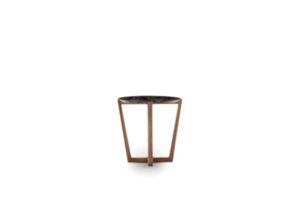 Circular coffee table with a sleek marble top and a sturdy wooden base.