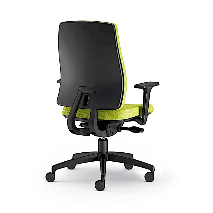 Ergonomic lumbar support office chair on wheels for optimal back comfort.