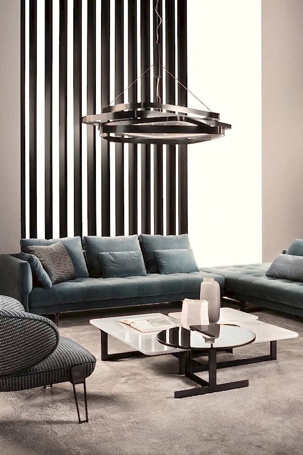Living room with a white marble top coffee table