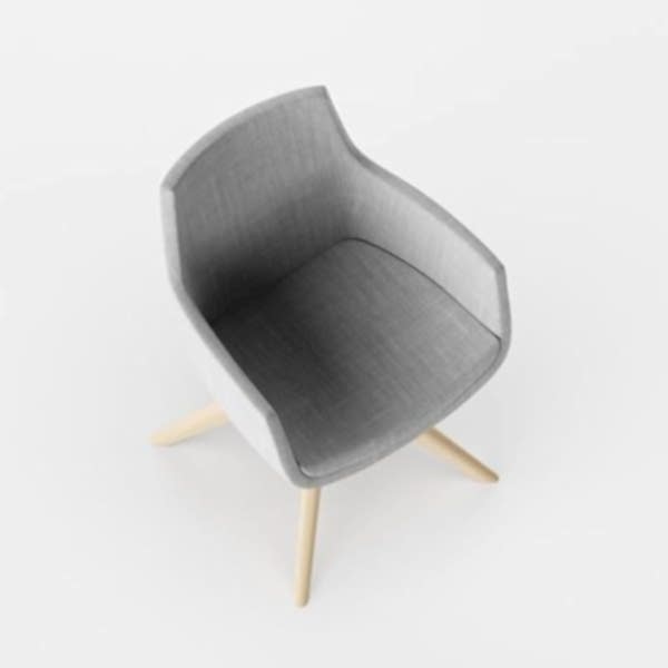modern armchair, designed with a rounded shape that complements any interior.