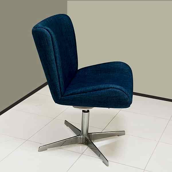 office chair that harmonizes style and comfort with its rotatable wooden leg base and curved seat