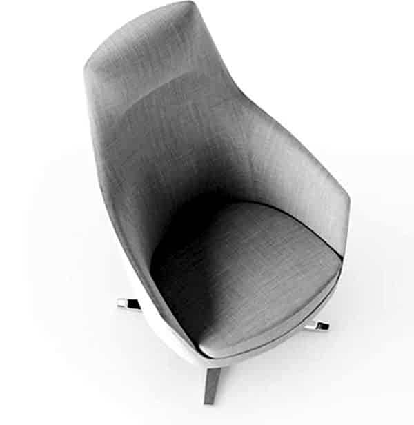 Lounge armchair with tall back and plush cushioning and footrest