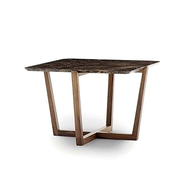 square coffee tabel with a marble top and a wooden base
