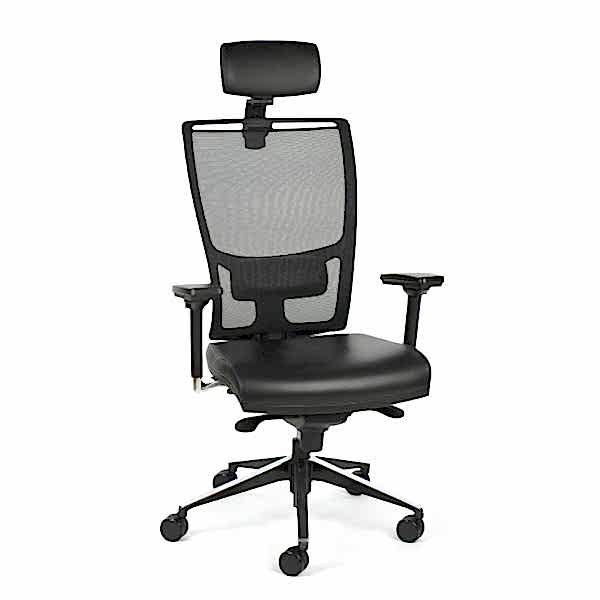 The ergonomic office chair features padded armrests and a cushioned seat for all-day comfort