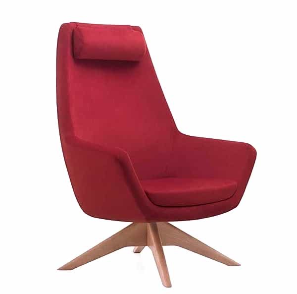 Wooden leg lounge armchair with tall back and elegant design