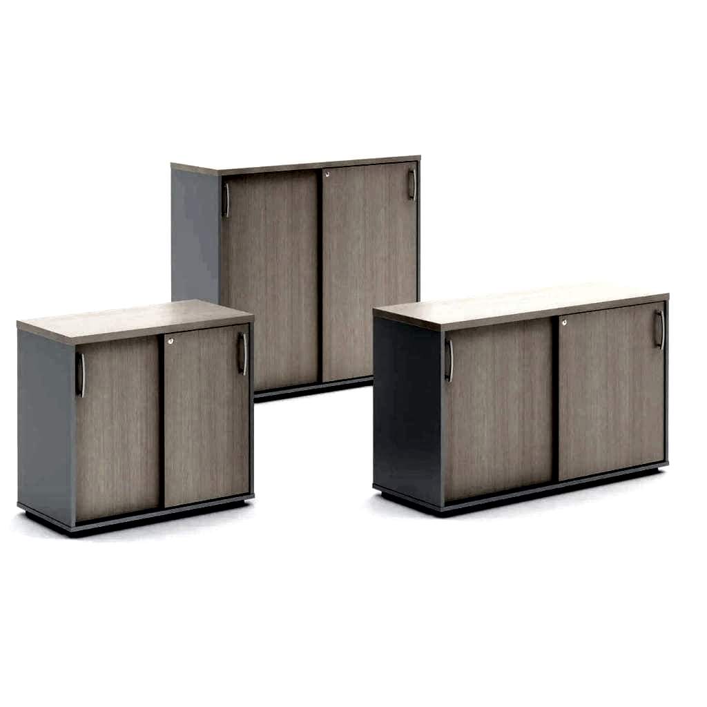 3 cabinets with different heights