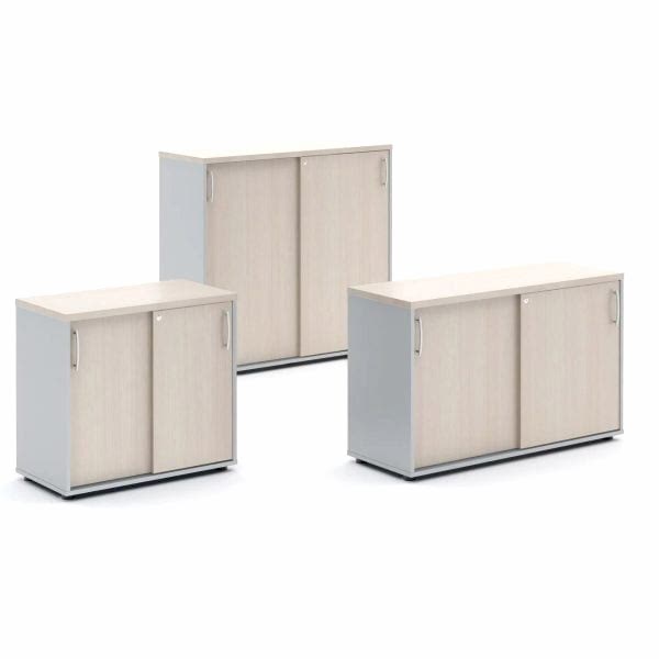 3 cabinets with different heights