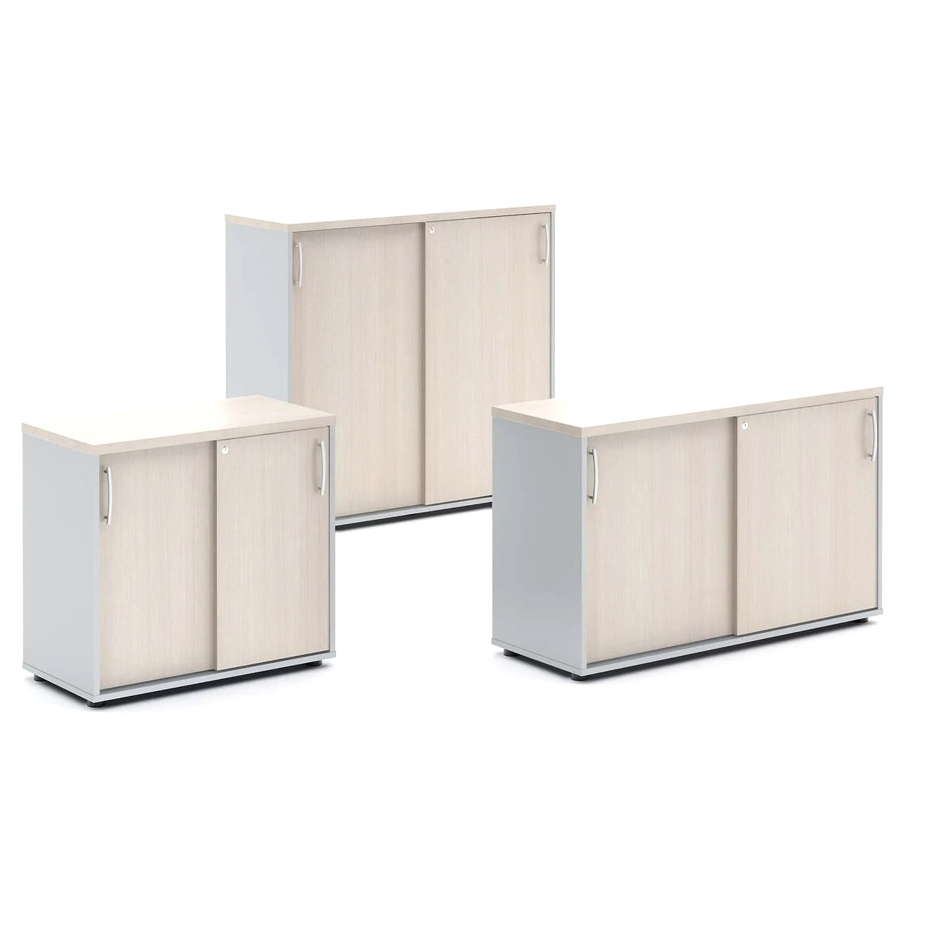 3 cabinets with different heights