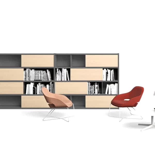 Designer wooden cabinets with open and closed shelves
