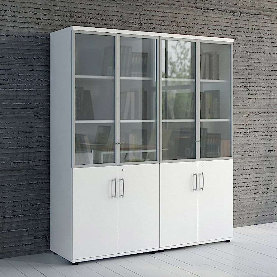 Storage cabinet with glass shutters