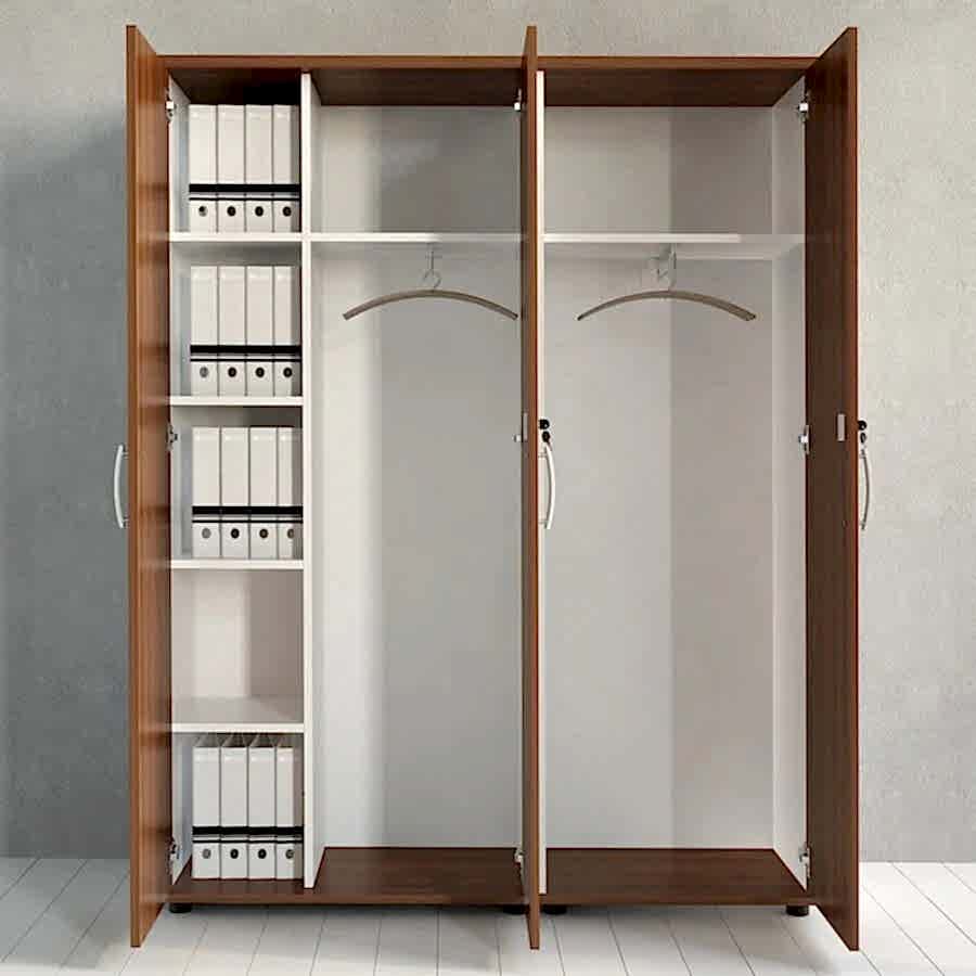 Wooden wardrobe cabinet with opened shutters to see what is inside
