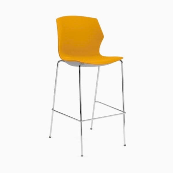 Bright bar stool on the chrome legs