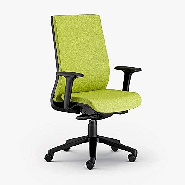 office chair designed with supportive features and smooth-rolling wheels.