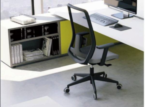 Synthetic leather upholstery and rolling wheels create an elegant and mobile seating solution