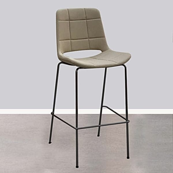 upholstered bat stool on black legs