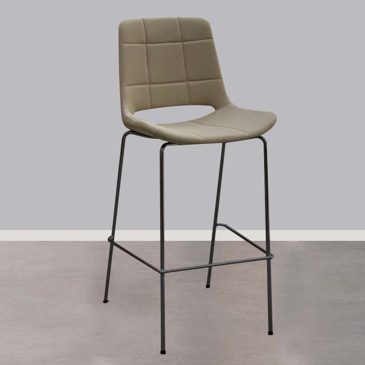 upholstered bat stool on black legs