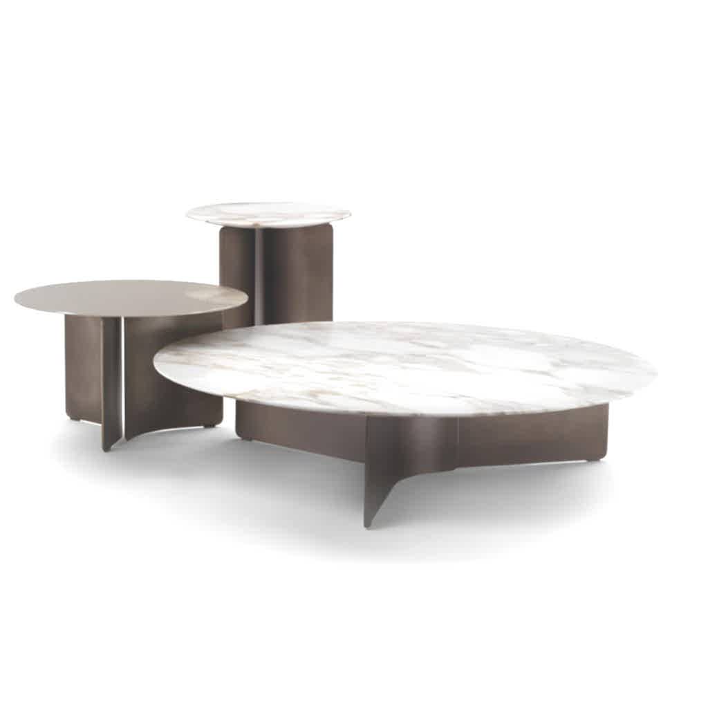 Set of tree coffee tables with white marble top