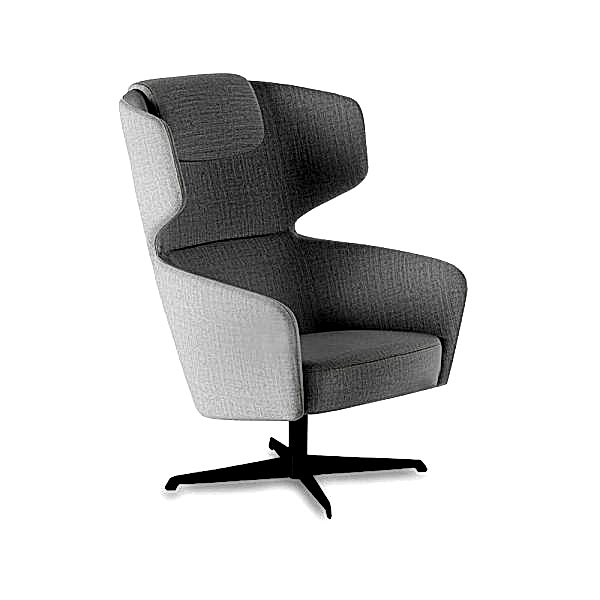 The sophisticated grey chair offers a cozy retreat