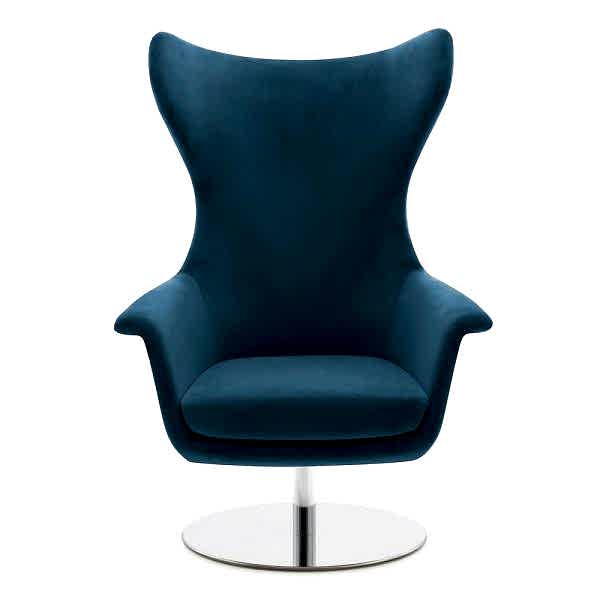 This blue lounge chair offers modern comfort