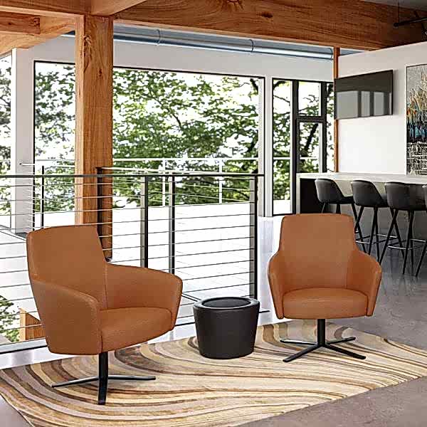 This modern grey lounge chair offers sleek comfort