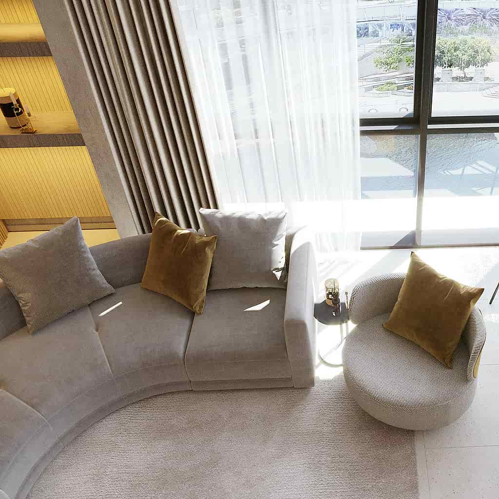 A stunning modern living room interior design in an Abu Dhabi aparmtent