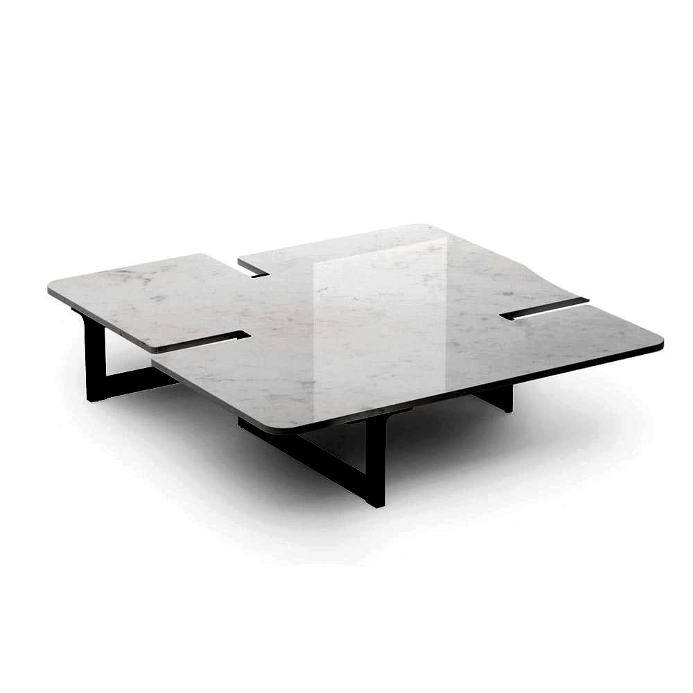 stunning standout piece with a unique geometric composition and cuts in the marble top, carefully crafted for both beauty and durability