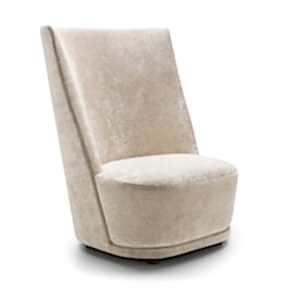 The tall back armchair is the epitome of modern sophistication, with its clean lines, smooth curves, and opulent fabric