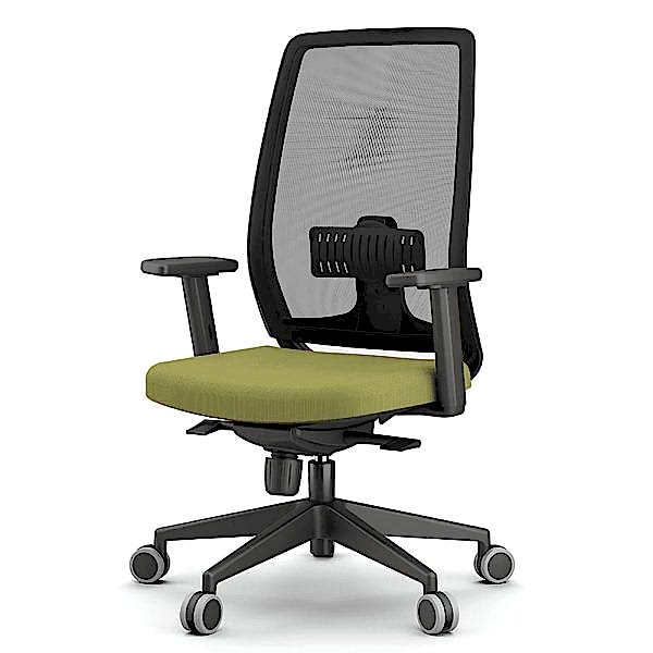 The ergonomic design includes adjustable armrests and lumbar support to promote proper posture during long hours of sitting.